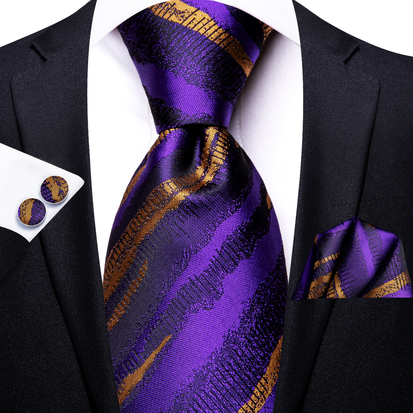 Purple and Gold Striped Tie Set tie set - Sophisticated Gentlemen