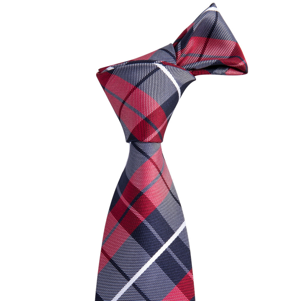 Blue Red Classic Plaid Tie, Pocket Square and Cufflinks Set tie sets - Sophisticated Gentlemen