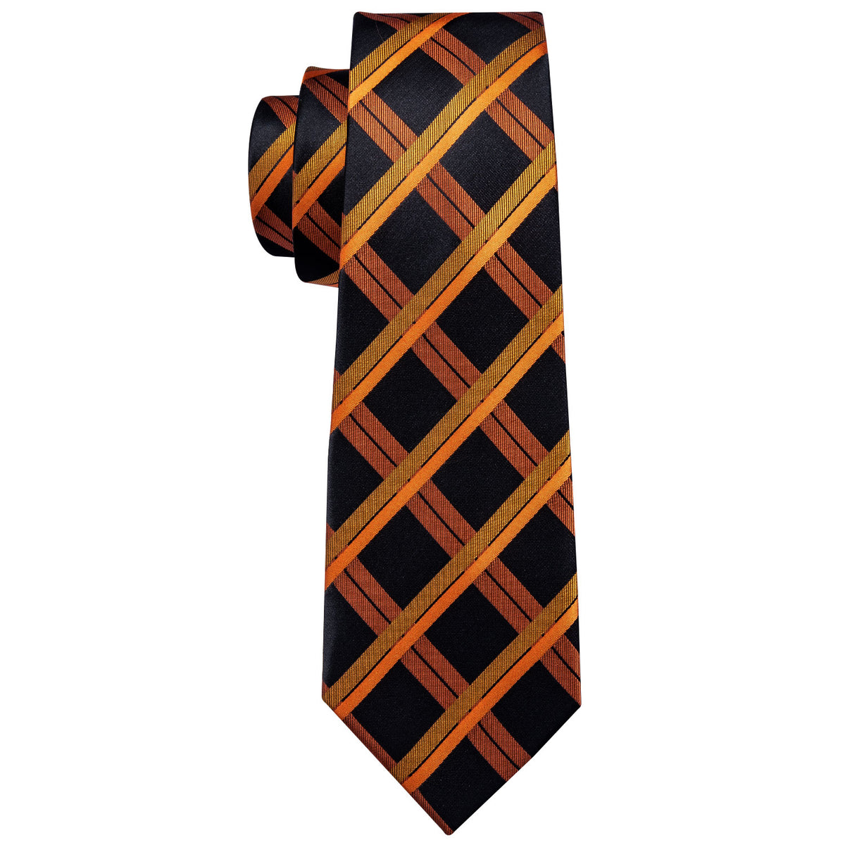 Orange and Black Plaid Tie, Pocket Square and Cufflinks Set tie sets - Sophisticated Gentlemen