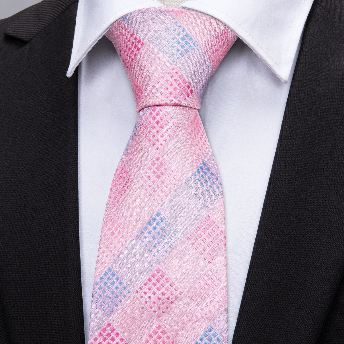 Pink Plaid Silk Men's Tie, Pocket Square and Cufflinks Set tie sets - Sophisticated Gentlemen