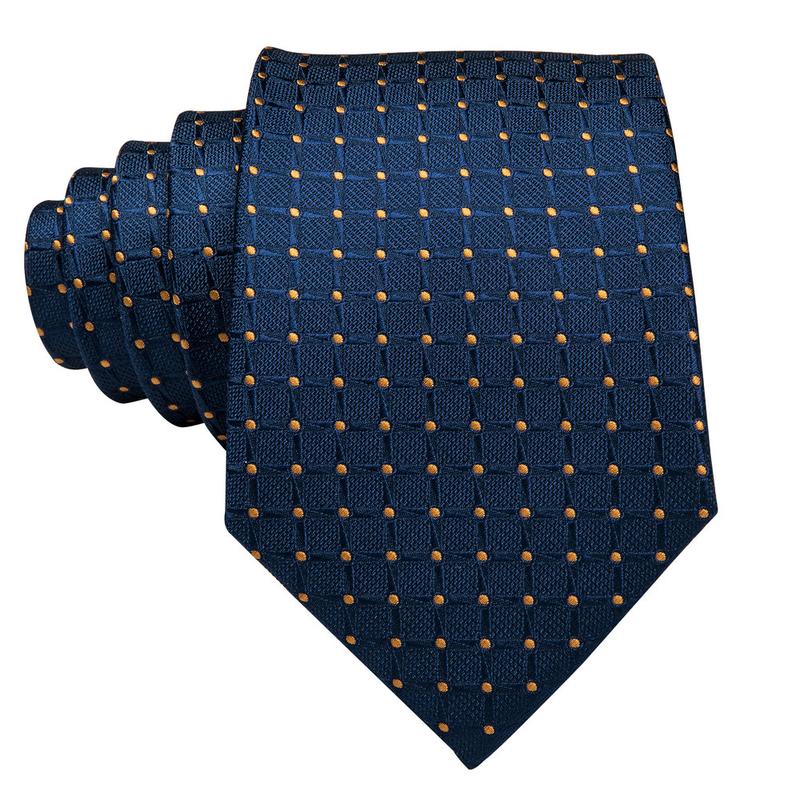 Navy & Gold Grid Pattern Silk Tie, Pocket Square & Cufflinks Set tie sets - Sophisticated Gentlemen