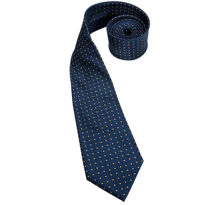Navy & Gold Grid Pattern Silk Tie, Pocket Square & Cufflinks Set tie sets - Sophisticated Gentlemen