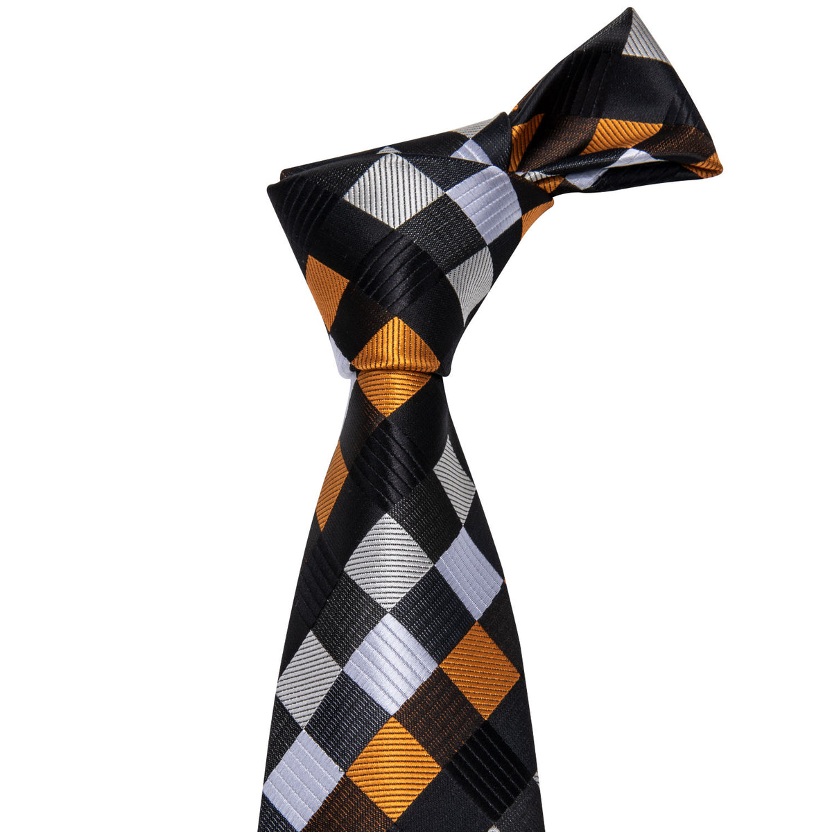 Orange, Black and White Plaid Silk Tie, Pocket Square and Cufflinks Set tie sets - Sophisticated Gentlemen