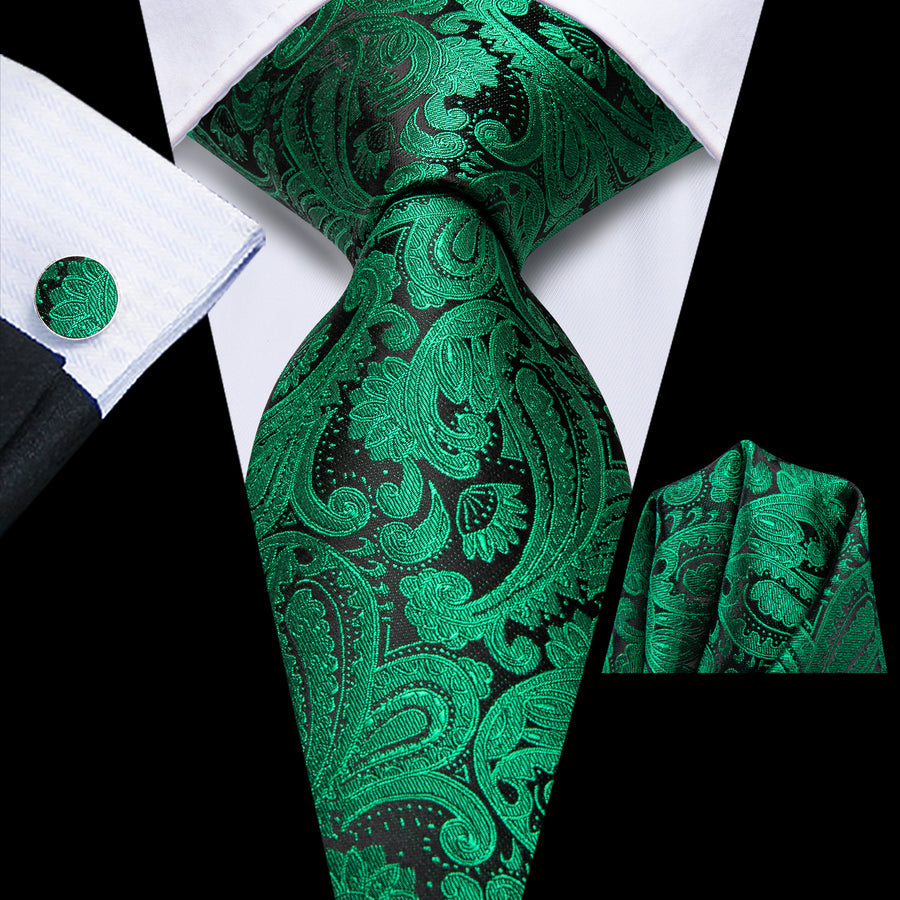 Dark Green and Black XL Tie, Pocket Square and Cufflinks tie sets - Sophisticated Gentlemen