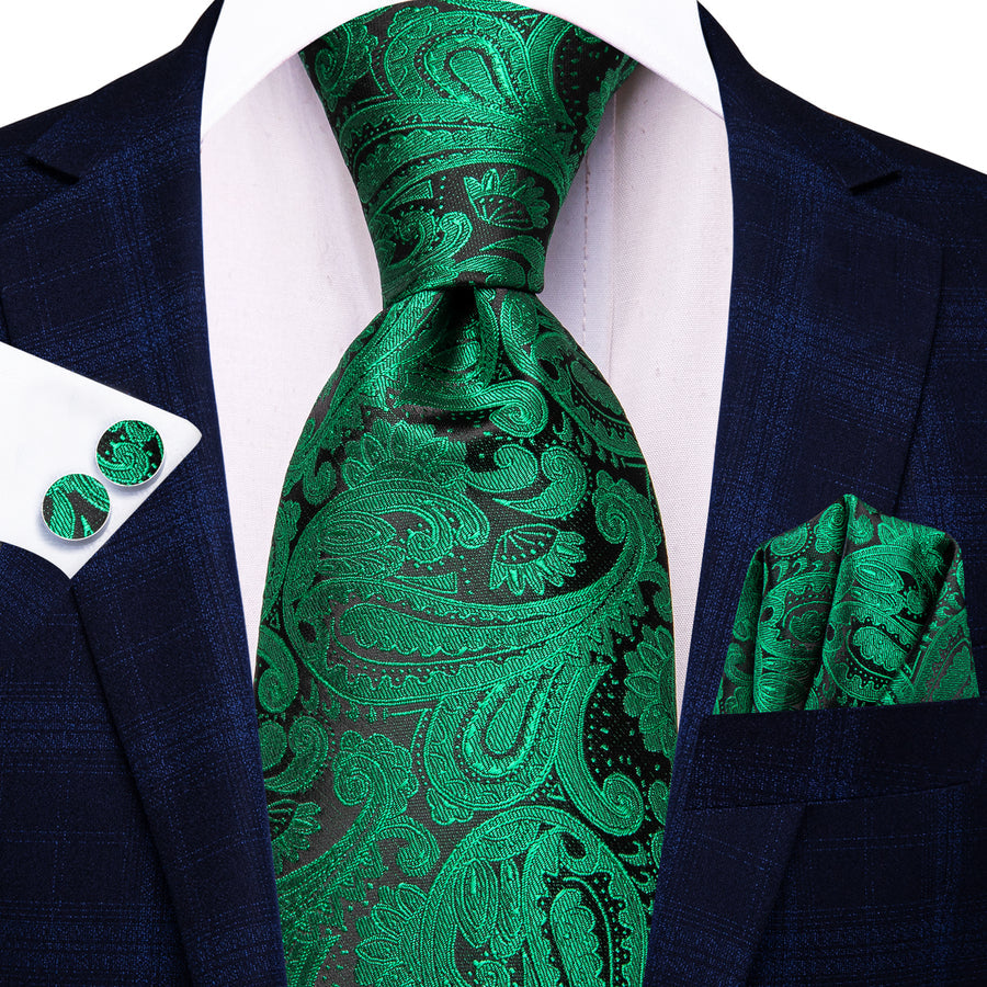 Dark Green and Black XL Tie, Pocket Square and Cufflinks tie sets - Sophisticated Gentlemen
