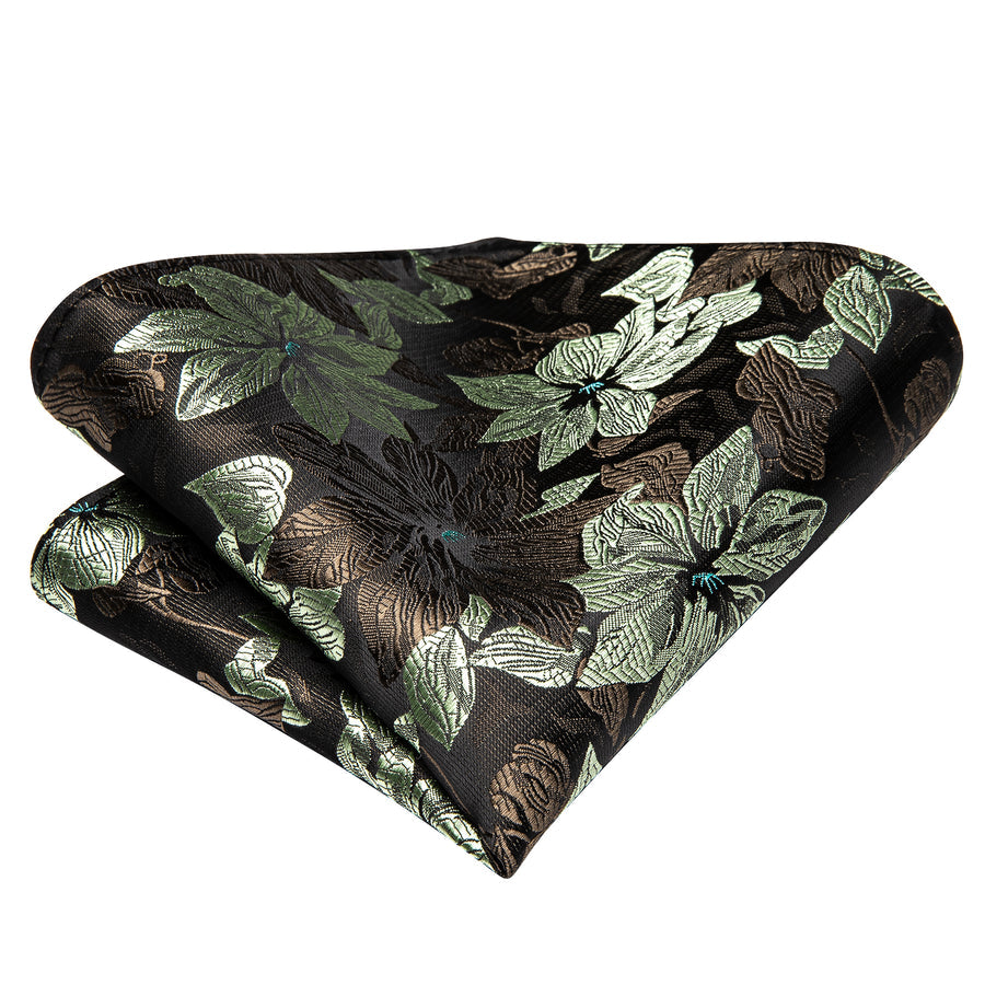Coffee Brown and Sage Green Floral XL Tie, Pocket Square and Cufflinks tie sets - Sophisticated Gentlemen
