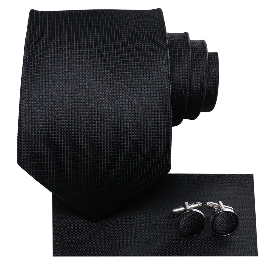 Midnight Black Plaid XL Tie, Pocket Square and Cufflinks tie sets - Sophisticated Gentlemen