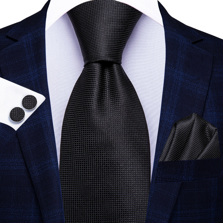 Midnight Black Plaid XL Tie, Pocket Square and Cufflinks tie sets - Sophisticated Gentlemen