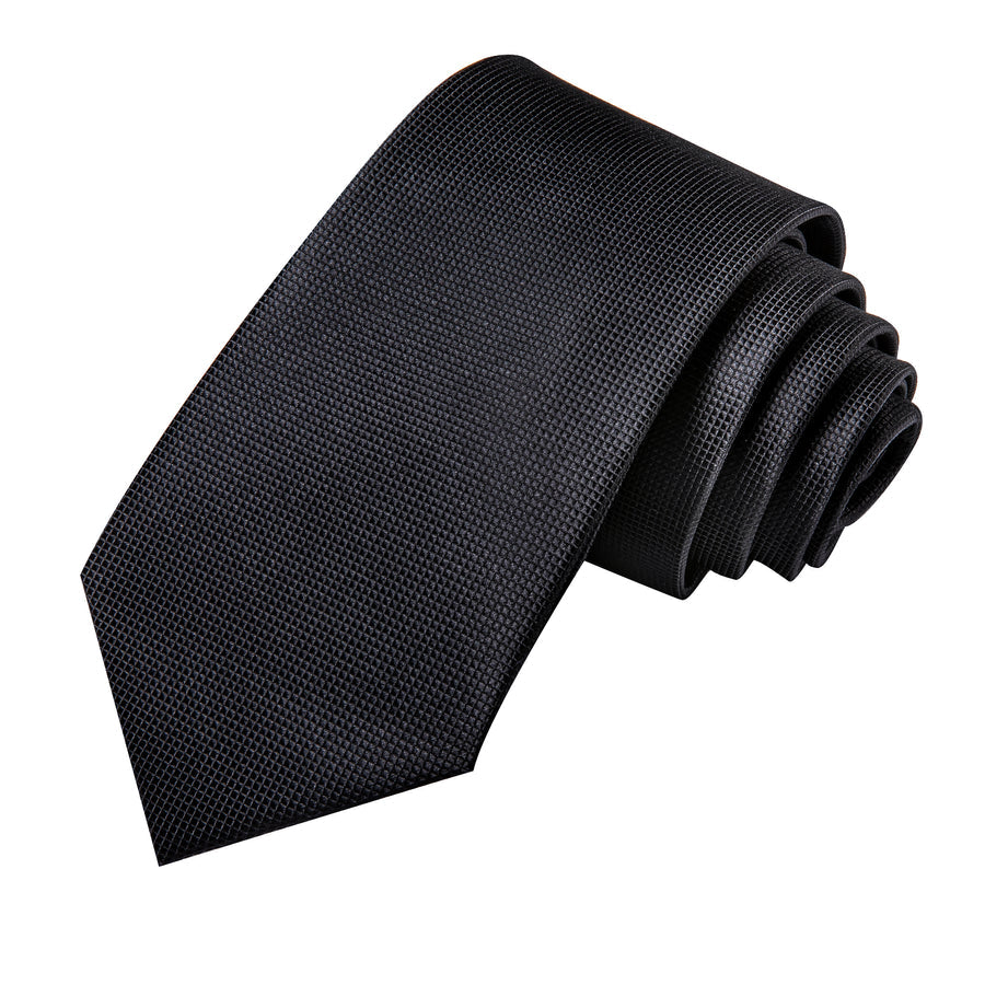 Midnight Black Plaid XL Tie, Pocket Square and Cufflinks tie sets - Sophisticated Gentlemen