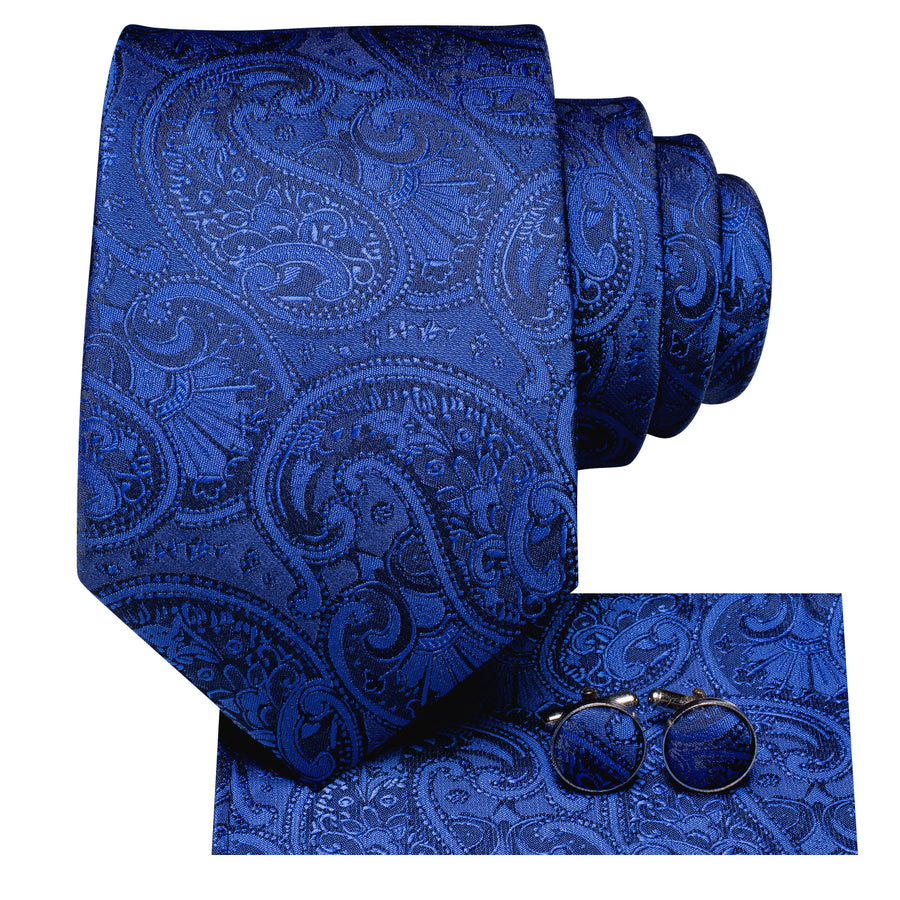 Royal Blue Paisley Striped XL Tie, Pocket Square and Cufflinks tie sets - Sophisticated Gentlemen