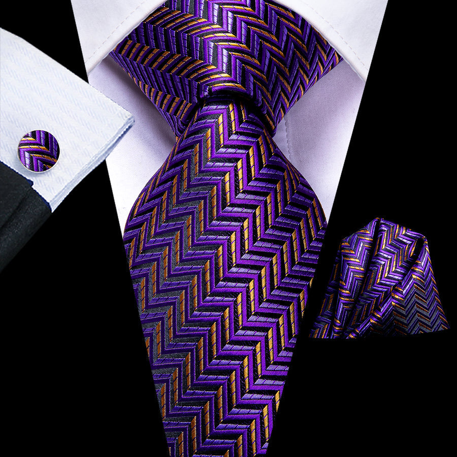 Purple and Orange Geometric XL Tie, Pocket Square and Cufflinks tie sets - Sophisticated Gentlemen
