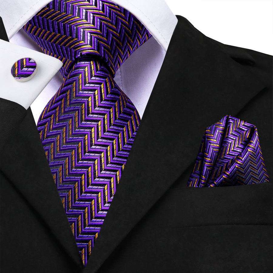 Purple and Orange Geometric XL Tie, Pocket Square and Cufflinks tie sets - Sophisticated Gentlemen