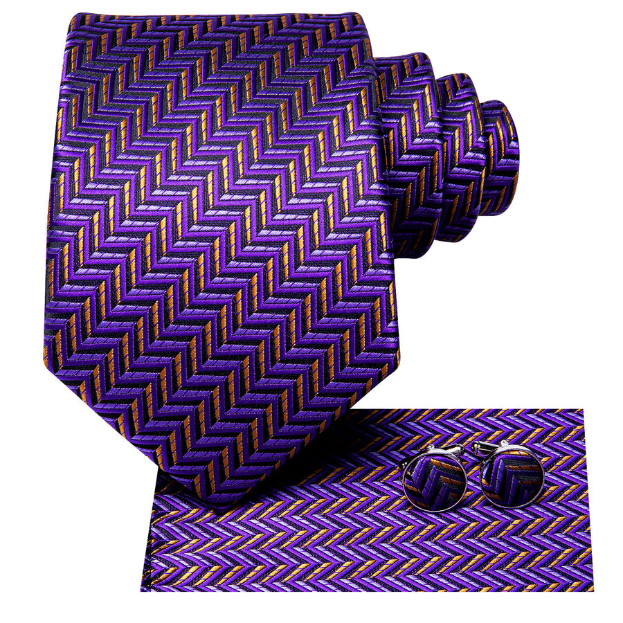 Purple and Orange Geometric XL Tie, Pocket Square and Cufflinks tie sets - Sophisticated Gentlemen