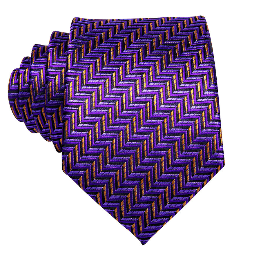 Purple and Orange Geometric XL Tie, Pocket Square and Cufflinks tie sets - Sophisticated Gentlemen