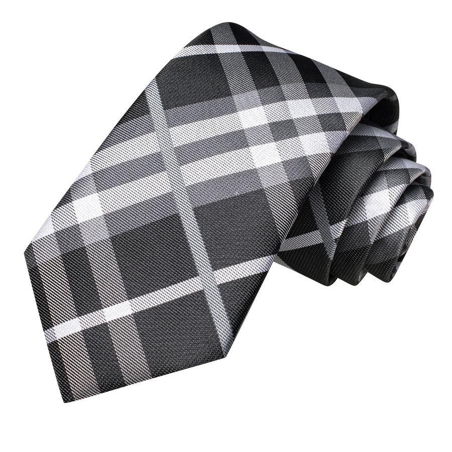 Black, Gray and White Plaid XL Tie, Pocket Square and Cufflinks tie sets - Sophisticated Gentlemen