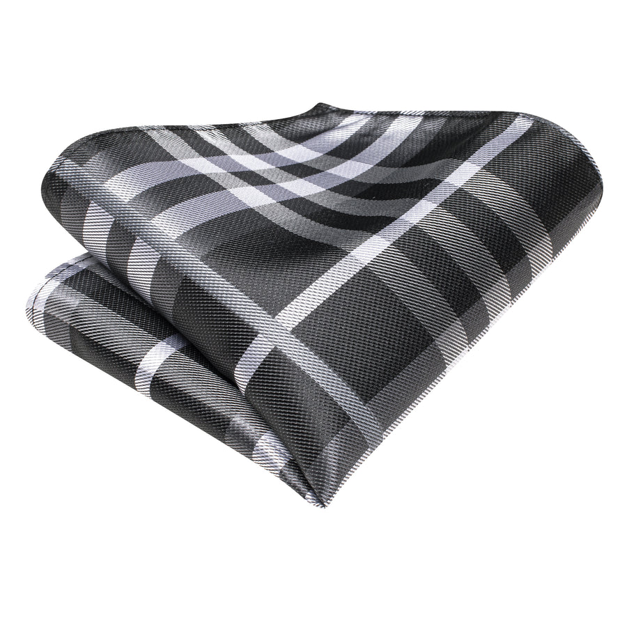 Black, Gray and White Plaid XL Tie, Pocket Square and Cufflinks tie sets - Sophisticated Gentlemen