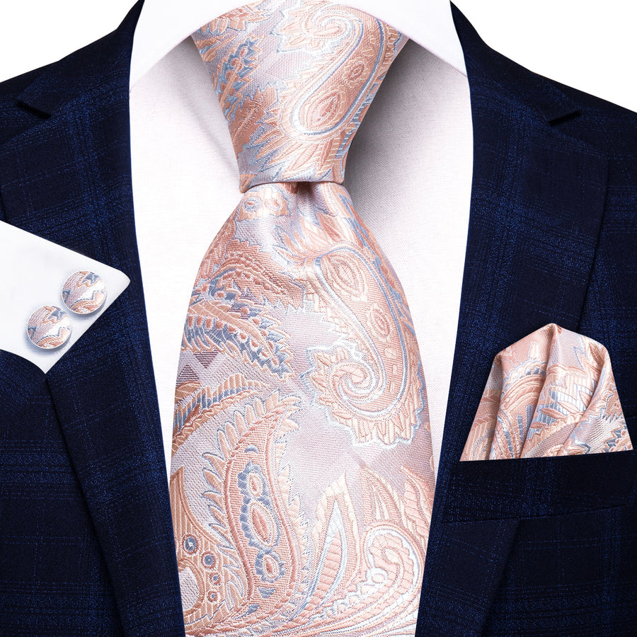 Pink and Sky Blue Paisley XL Tie, Pocket Square and Cufflinks tie sets - Sophisticated Gentlemen