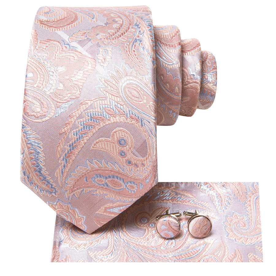 Pink and Sky Blue Paisley XL Tie, Pocket Square and Cufflinks tie sets - Sophisticated Gentlemen