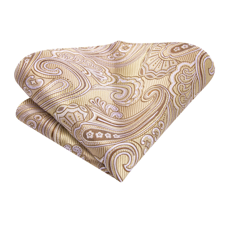Cream White and Brown Floral XL Tie, Pocket Square and Cufflinks tie sets - Sophisticated Gentlemen