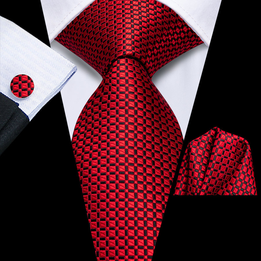 Red and Black Plaid XL Tie, Pocket Square and Cufflinks tie sets - Sophisticated Gentlemen