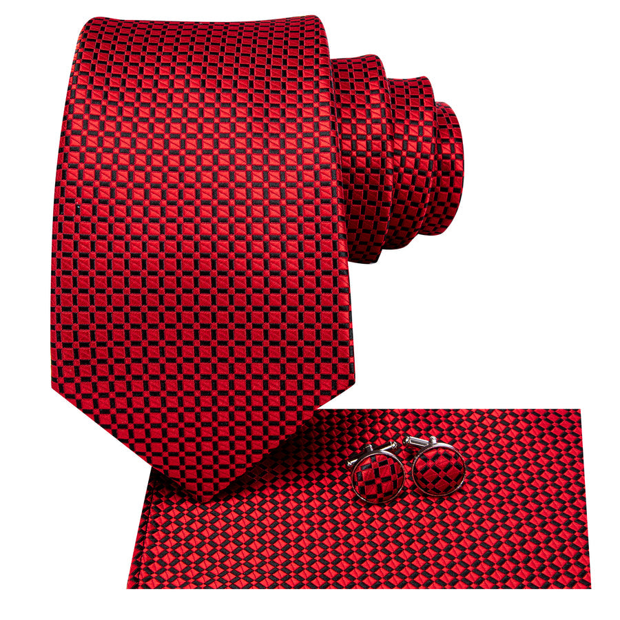 Red and Black Plaid XL Tie, Pocket Square and Cufflinks tie sets - Sophisticated Gentlemen