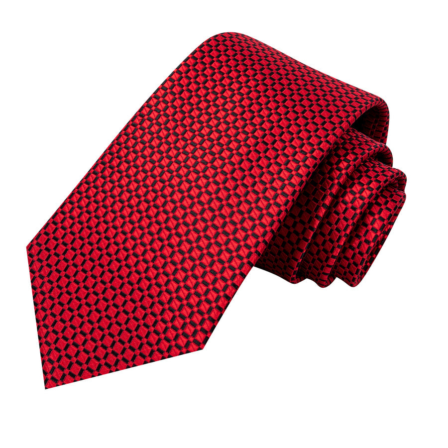 Red and Black Plaid XL Tie, Pocket Square and Cufflinks tie sets - Sophisticated Gentlemen