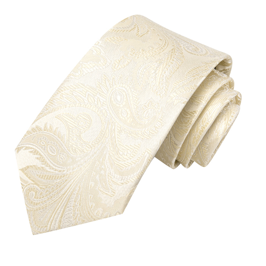Linen White Paisley XL Tie, Pocket Square and Cufflinks tie sets - Sophisticated Gentlemen