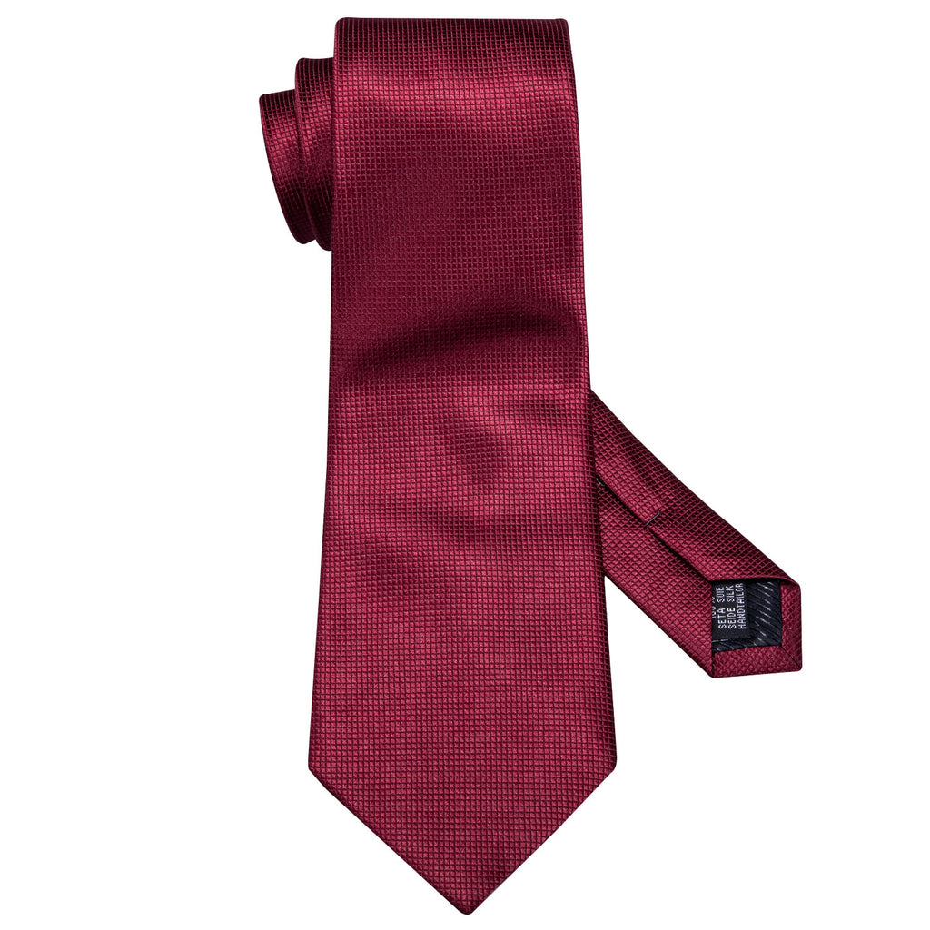 Burgundy Red Solid Silk Tie, Pocket Square and Cufflinks Set tie sets - Sophisticated Gentlemen