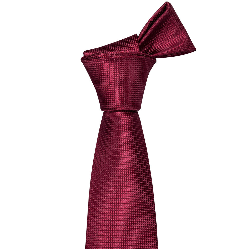 Burgundy Red Solid Silk Tie, Pocket Square and Cufflinks Set tie sets - Sophisticated Gentlemen