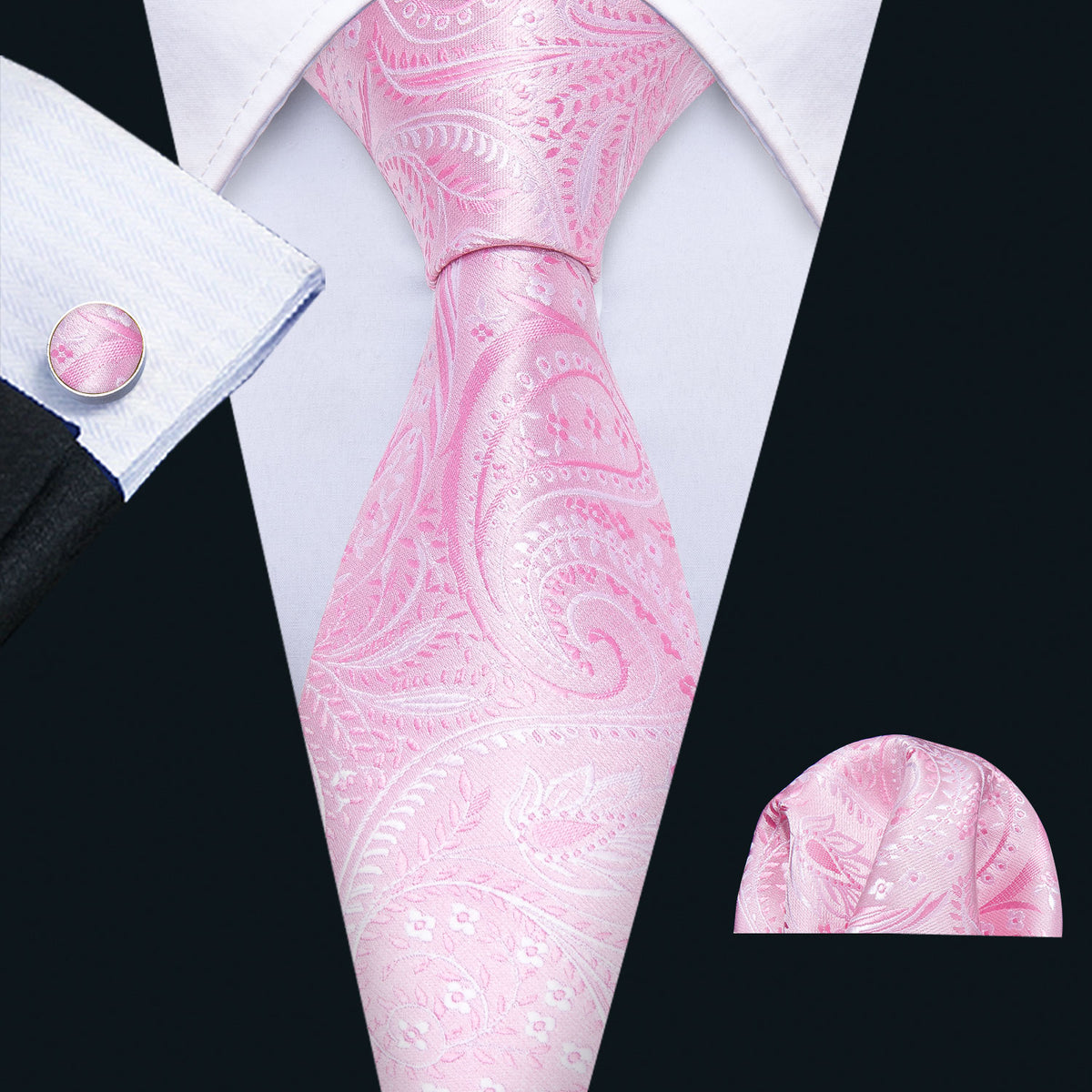 Pink Floral Tie, Pocket Square and Cufflinks Set tie sets - Sophisticated Gentlemen
