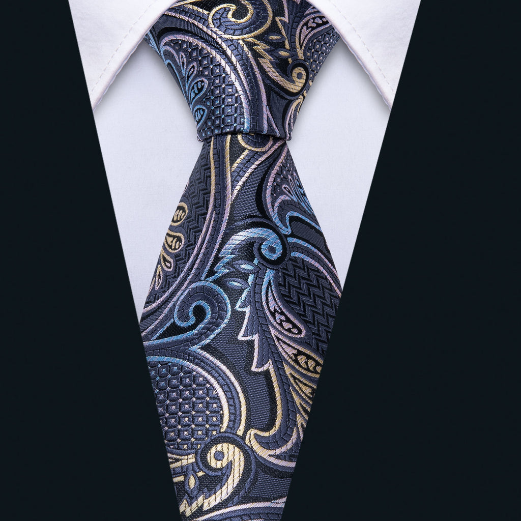 Gray Paisley Silk Tie, Pocket Square and Cufflinks Set tie sets - Sophisticated Gentlemen