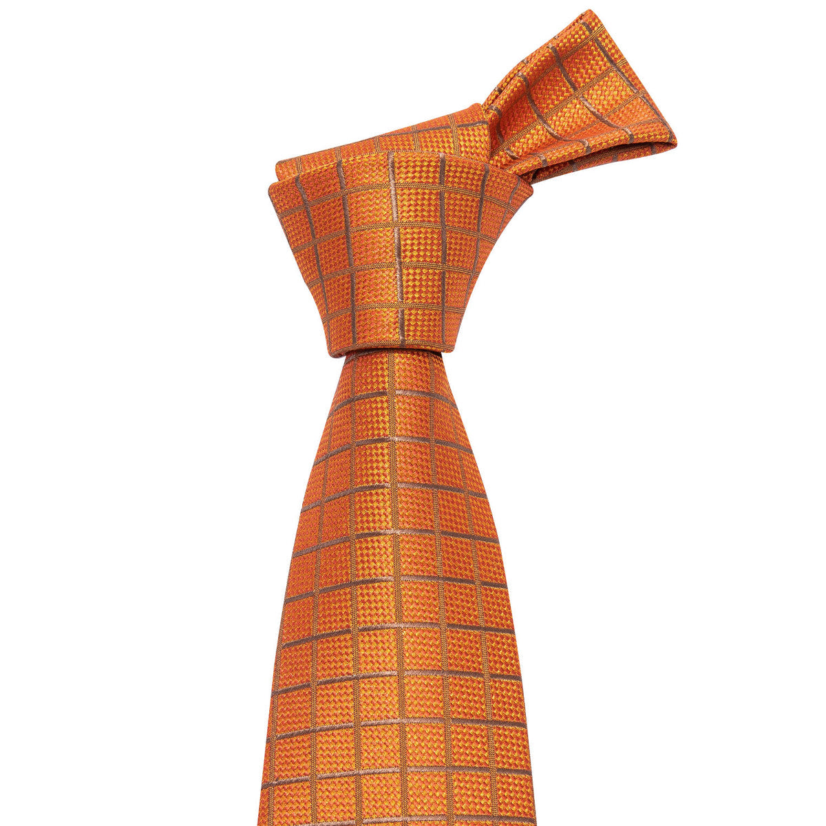 Orange Plaid Silk Tie, Pocket Square and Cufflinks Set tie sets - Sophisticated Gentlemen