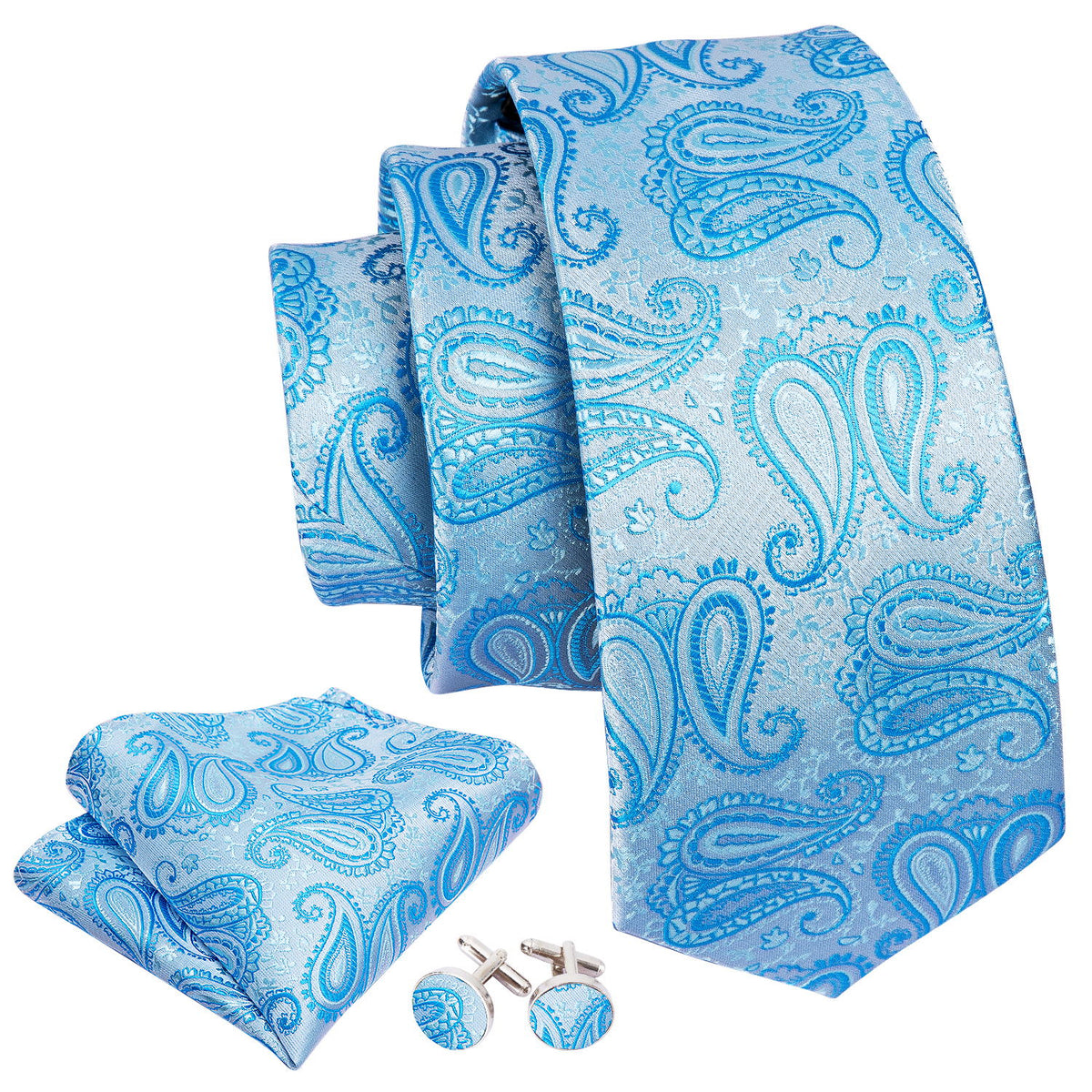Sky Blue Silk Tie, Pocket Square & Cufflinks Set tie sets - Sophisticated Gentlemen