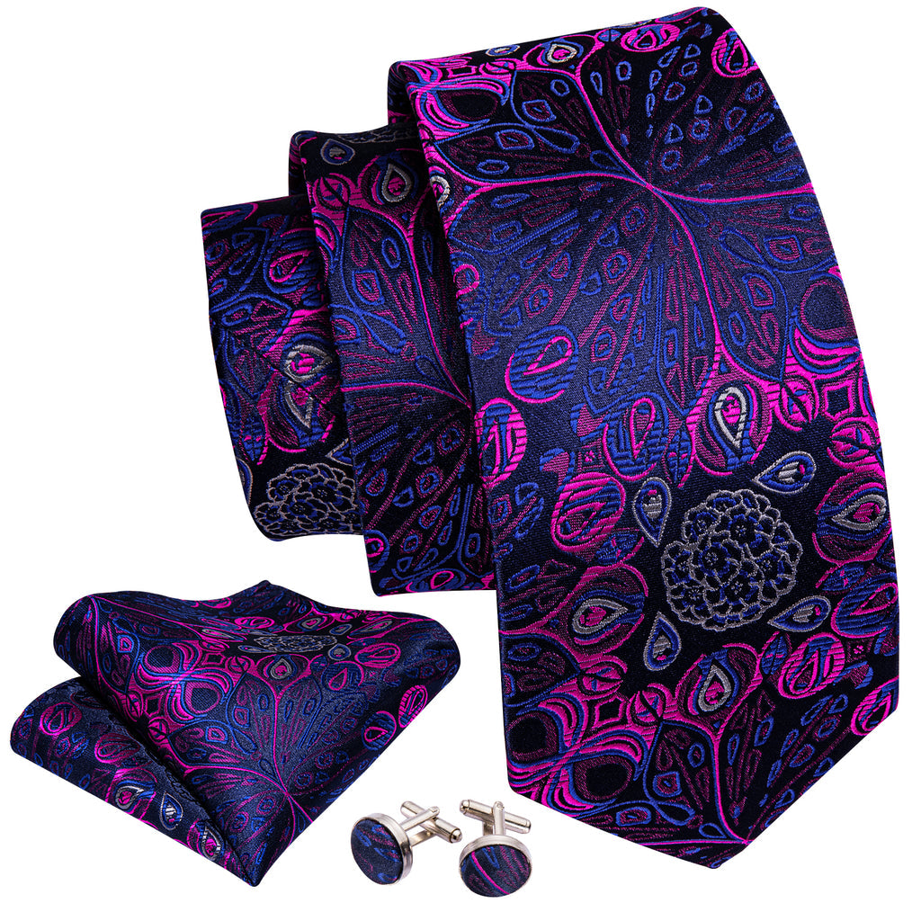 Blue Pink Paisley Silk Tie, Pocket Square and Cufflinks Set tie sets - Sophisticated Gentlemen