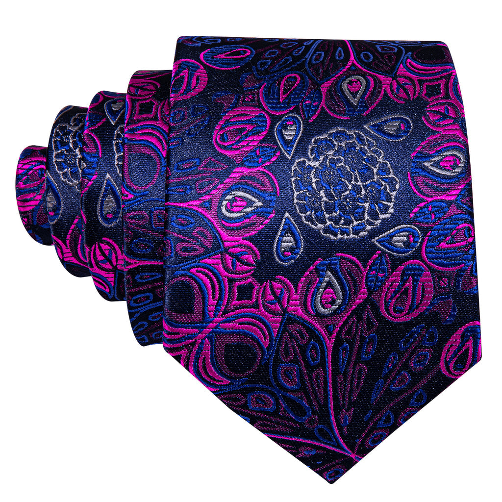 Blue Pink Paisley Silk Tie, Pocket Square and Cufflinks Set tie sets - Sophisticated Gentlemen