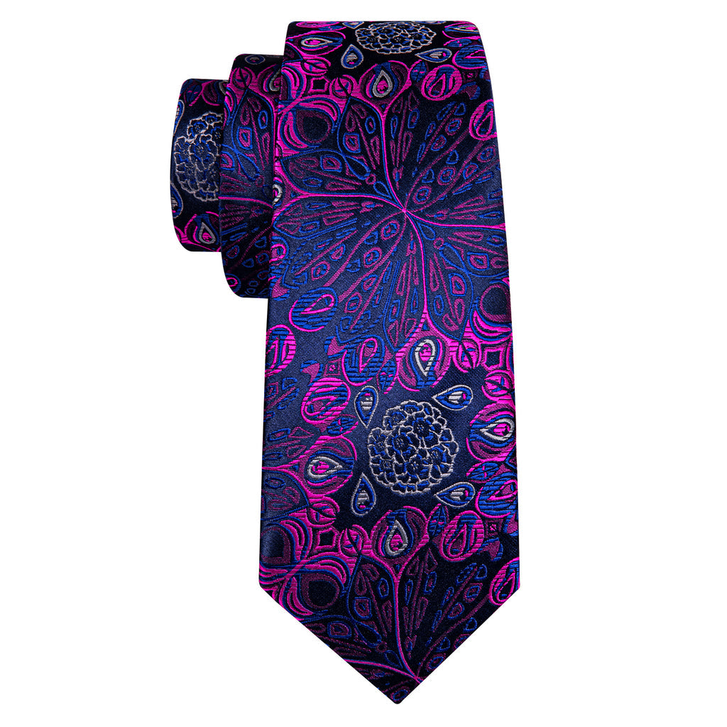 Blue Pink Paisley Silk Tie, Pocket Square and Cufflinks Set tie sets - Sophisticated Gentlemen