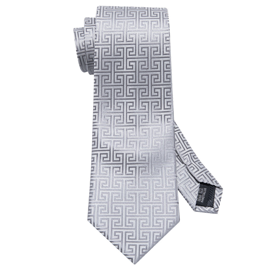 Silver Plaid Silk Tie, Pocket Square and Cufflinks Set tie sets - Sophisticated Gentlemen