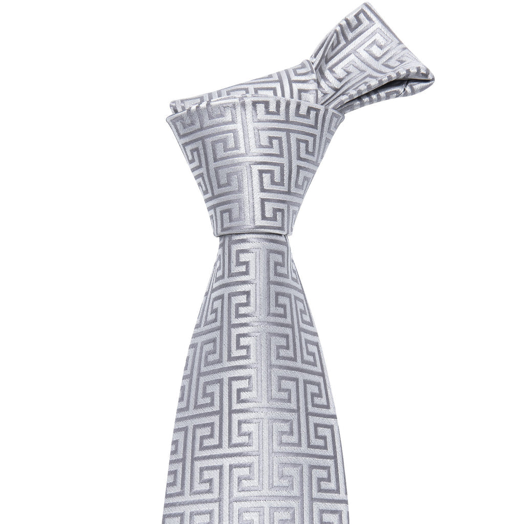 Silver Plaid Silk Tie, Pocket Square and Cufflinks Set tie sets - Sophisticated Gentlemen