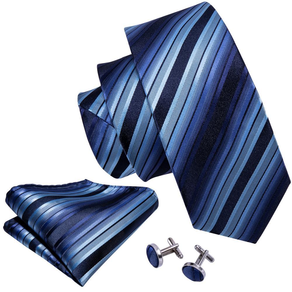 Blue Black Striped Tie, Pocket Square and Cufflinks Set tie sets - Sophisticated Gentlemen