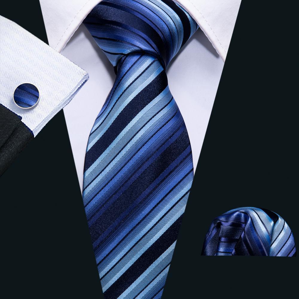 Blue Black Striped Tie, Pocket Square and Cufflinks Set tie sets - Sophisticated Gentlemen