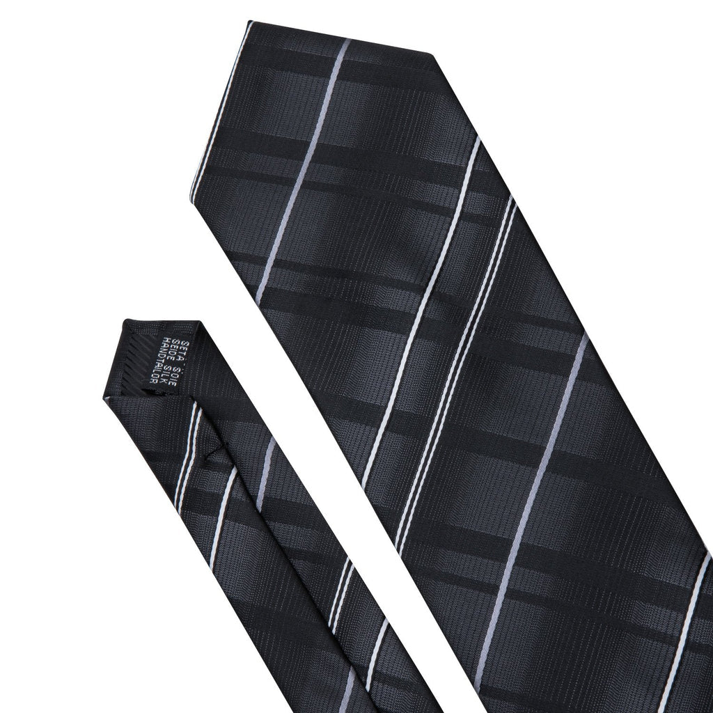 Black Silver Gray Striped Silk Tie, Pocket Square and Cufflinks Set tie sets - Sophisticated Gentlemen
