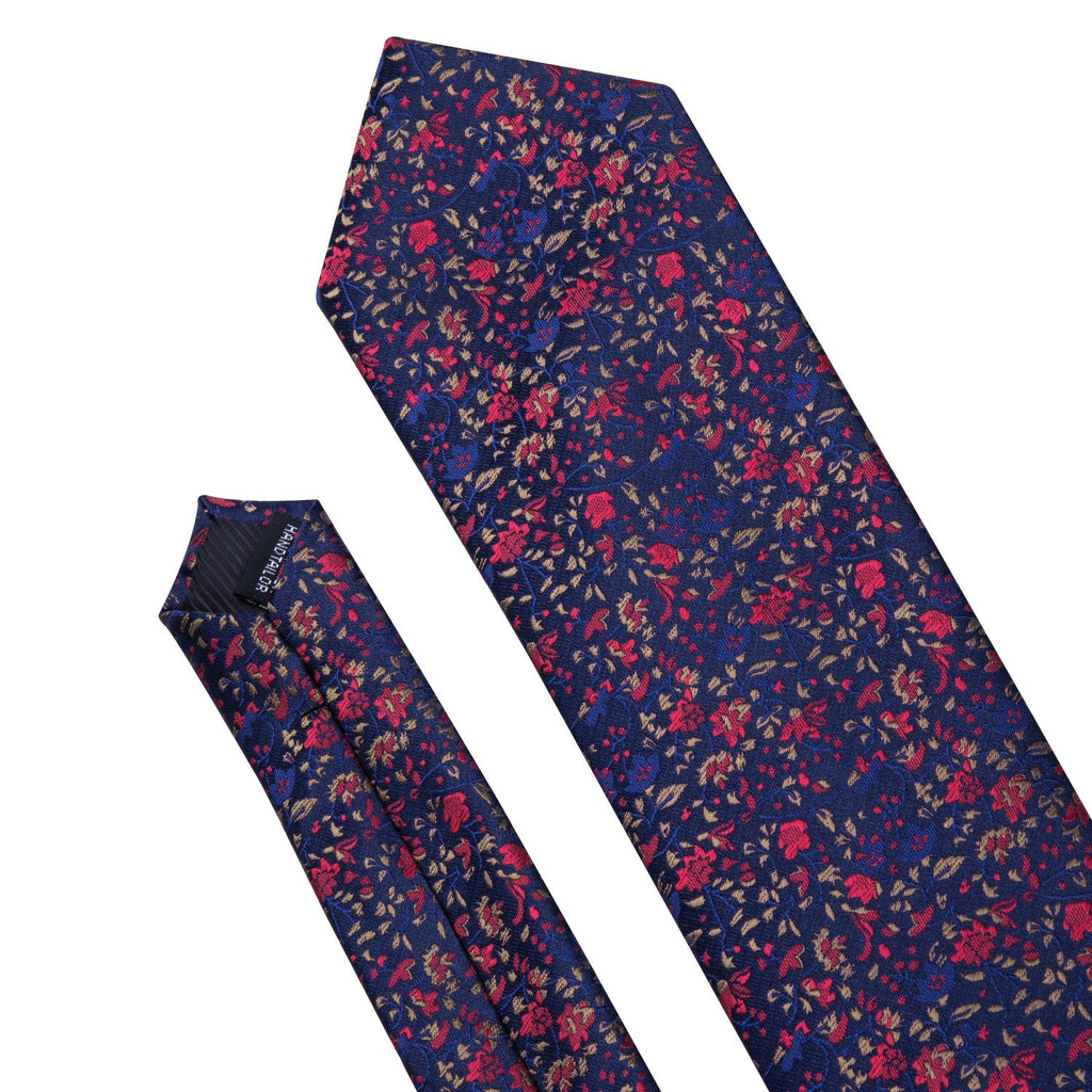 Navy Blue Floral Silk Tie, Pocket Square and Cufflinks Set tie sets - Sophisticated Gentlemen