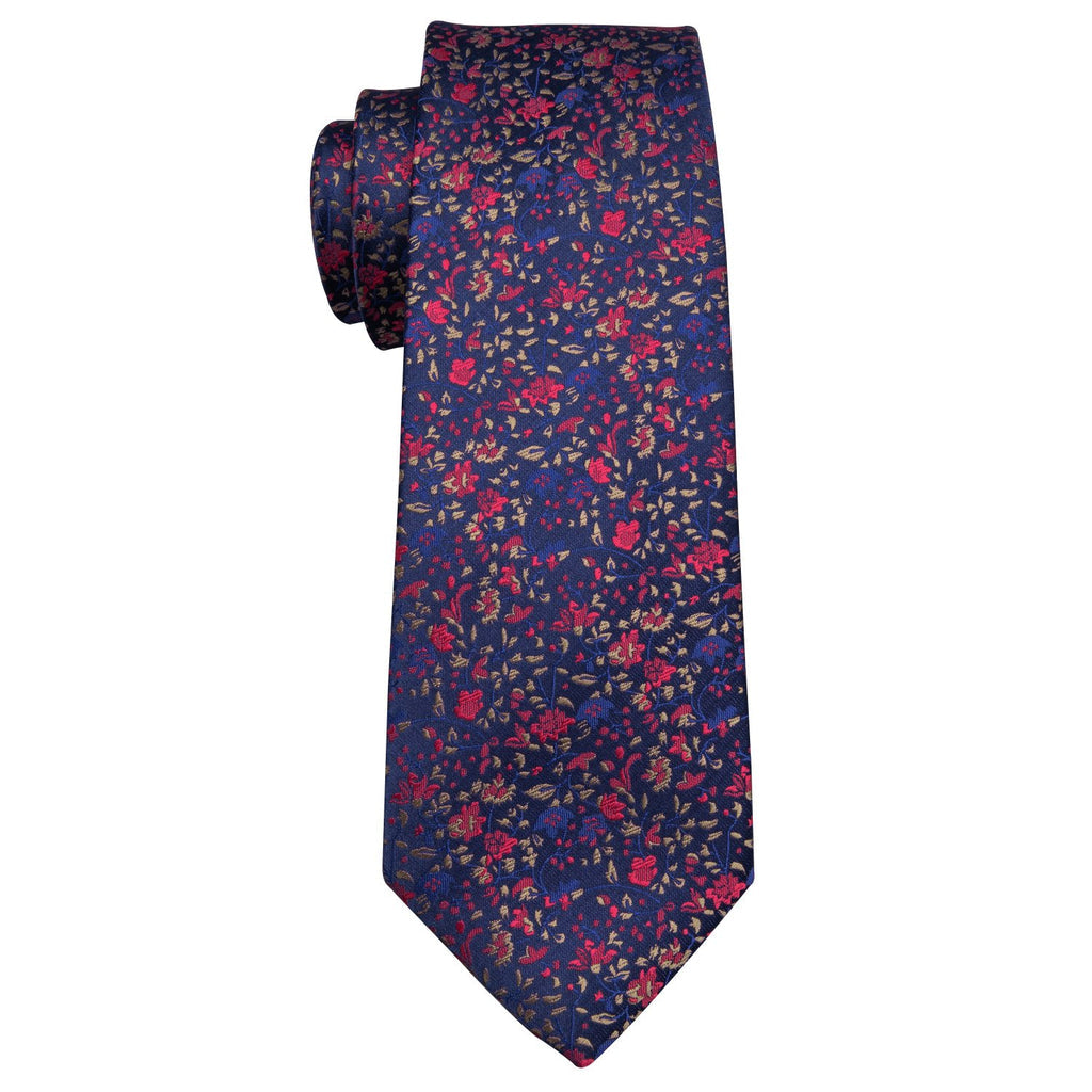 Navy Blue Floral Silk Tie, Pocket Square and Cufflinks Set tie sets - Sophisticated Gentlemen