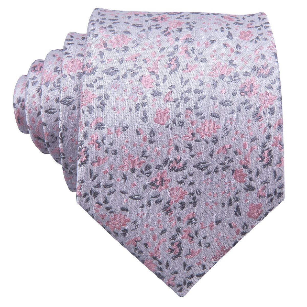 Pink White Floral Silk Tie, Pocket Square and Cufflinks Set tie sets - Sophisticated Gentlemen