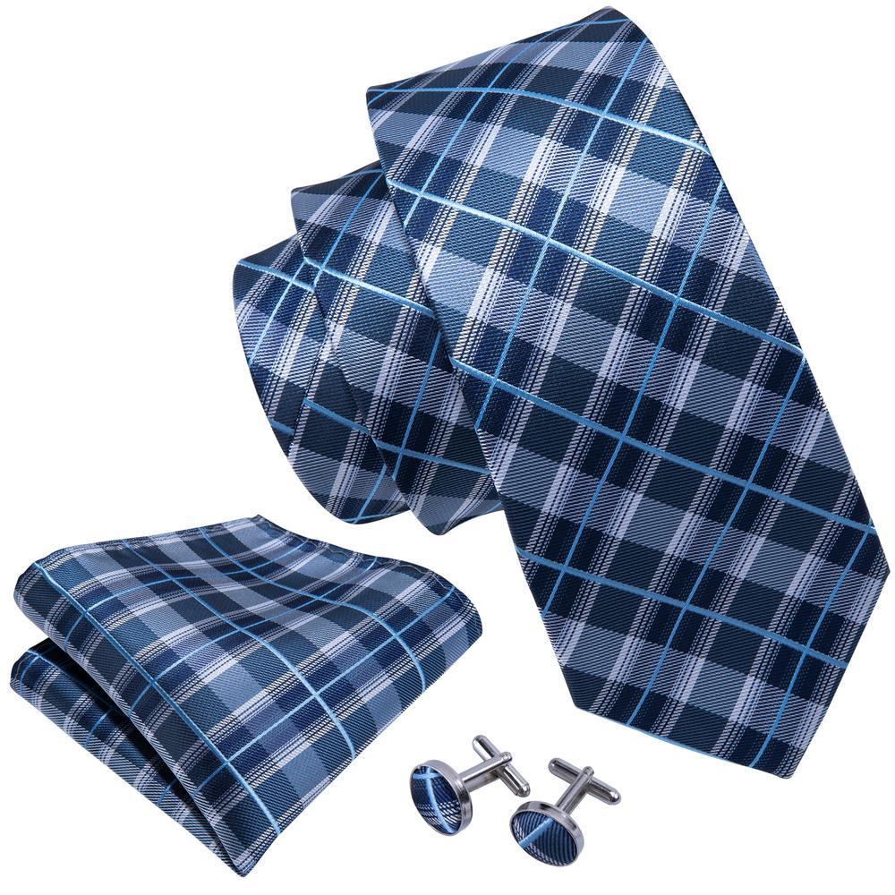 Blue Plaid Tie, Pocket Square and Cufflinks Set tie sets - Sophisticated Gentlemen