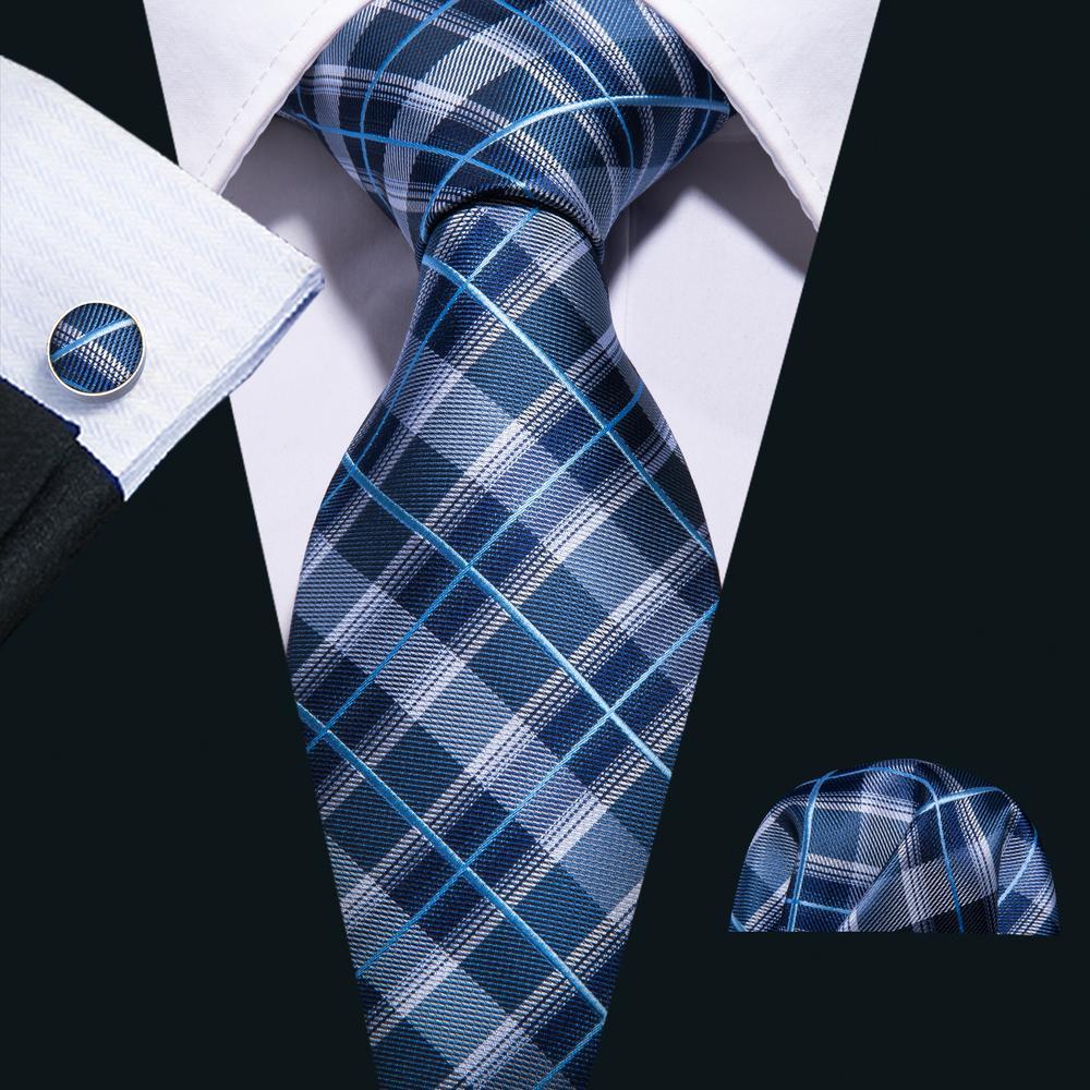 Blue Plaid Tie, Pocket Square and Cufflinks Set tie sets - Sophisticated Gentlemen