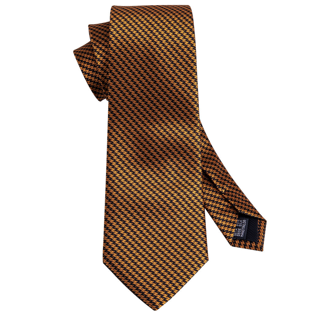 Gold & Black Houndstooth Silk Tie, Pocket Square & Cufflinks Set tie sets - Sophisticated Gentlemen