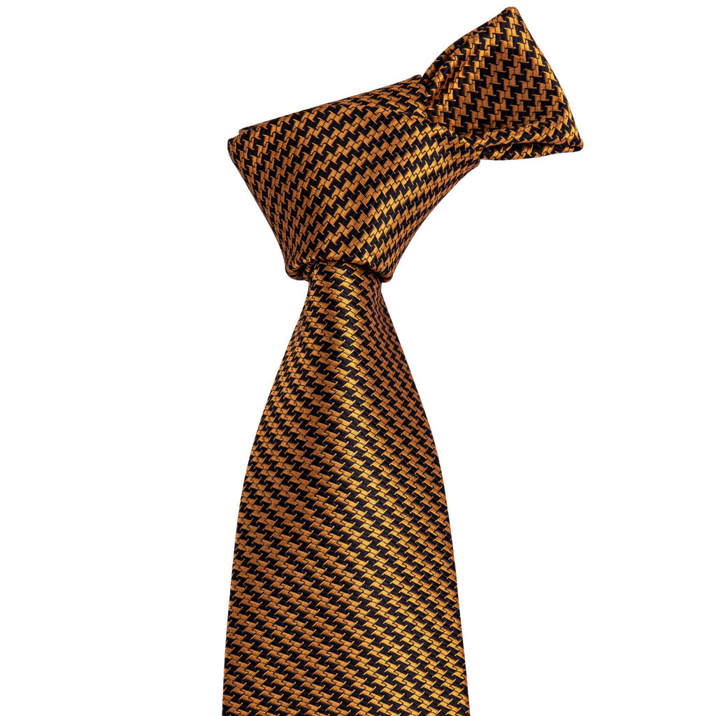 Gold & Black Houndstooth Silk Tie, Pocket Square & Cufflinks Set tie sets - Sophisticated Gentlemen