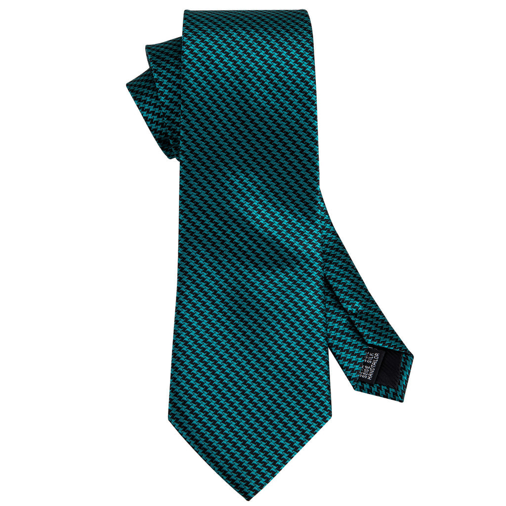 Turquoise Houndstooth Silk Tie, Pocket Square and Cufflinks Set tie sets - Sophisticated Gentlemen