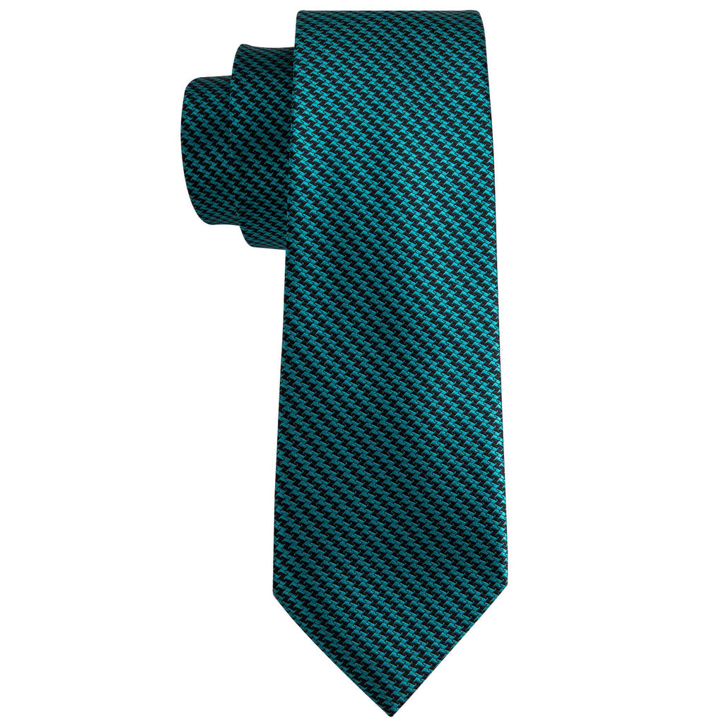 Turquoise Houndstooth Silk Tie, Pocket Square and Cufflinks Set tie sets - Sophisticated Gentlemen